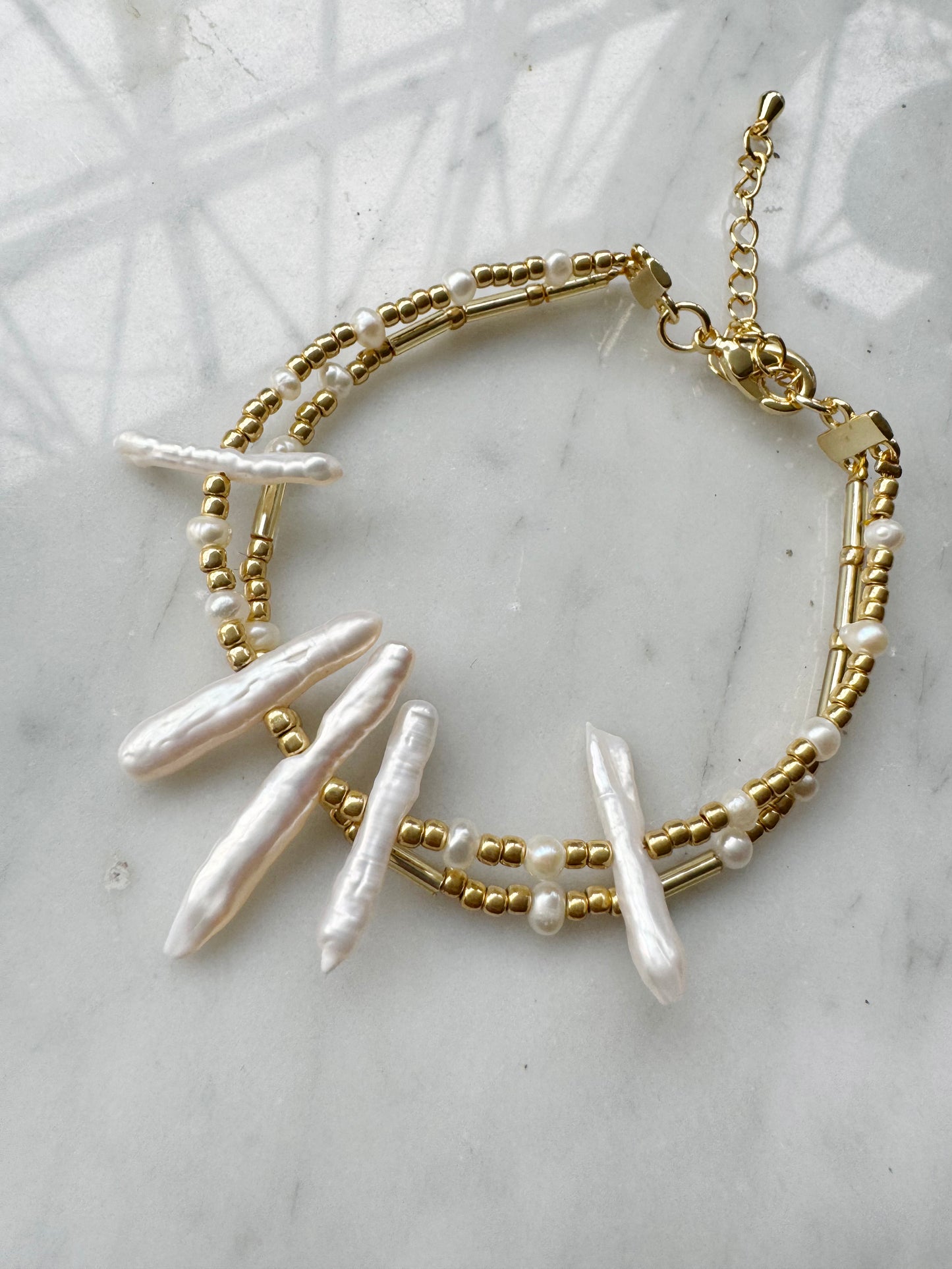 Brazalete Pulsera de Perlas de río ajustable